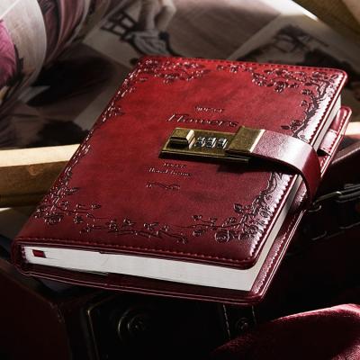 China Retro Vintage Flower Password Lock Diary Journals PU Leather Personal Notebooks for sale