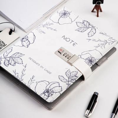 China Flower Design Premium Color Printing Quality Loose Leaf Cover Lock Journal Leather Notebook for sale