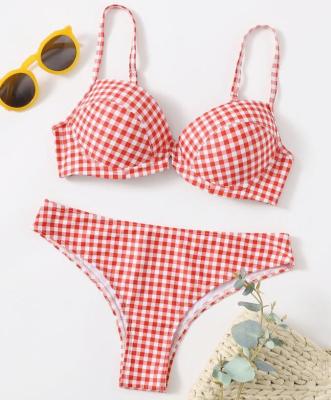 China 2021 NEW STOCK Two Colors Breathable Gingham Print Bikini Underwire Push Up Swimwear for sale