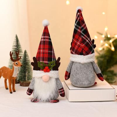 China Eco-Friendly Plaid Christmas Gnome Ornaments Red Gray Christmas Santa Gnome Plush Gifts Supplies Christmas Decoration Products for sale