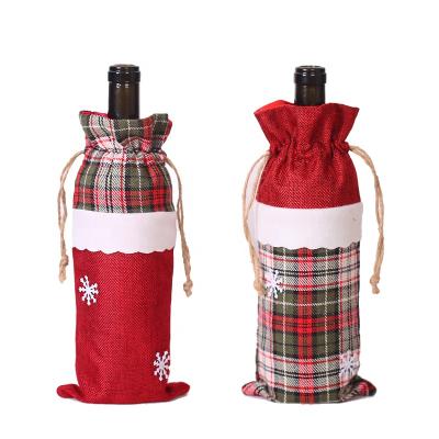 China Fashionable Home Decoration Santa Gift Bags For Bottle Wine Bottle Gift Bag Holder Christmas Xmas for sale