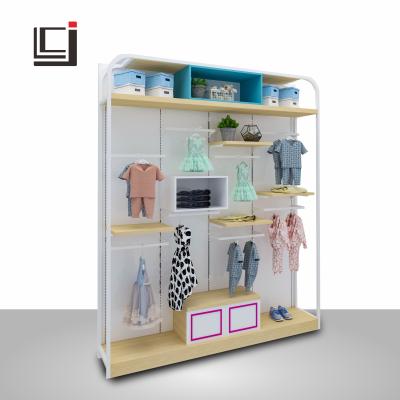 China Maternal and child products show chain store shelf display rack of hot sale wooden children's clothing rack baby shelf products display for sale