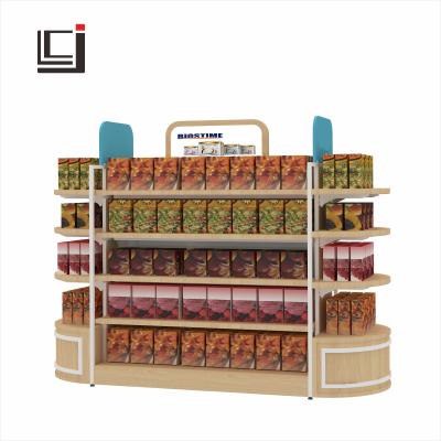 China Maternal and child products show new supermarket store shelves Maternal and child accessories steel and wooden end DIS island wooden cabinets for sale