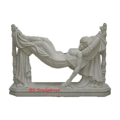 China Modern Traditional Lady White Marble Sculpture Sleeping Style Fashion Female Marble Statue for sale