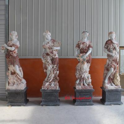 China White Marble Lady Four Seasons Traditional Outdoor Decoration Natural Stone Garden Sculpture for sale