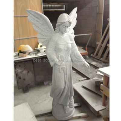 China Western Granite Angel Statue With Flower Stone Carvings Sculpture for sale