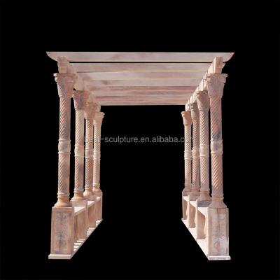 China Easily Assembled Red Stone Marble Column Garden Pergola Sunset Gazebo For Sale for sale