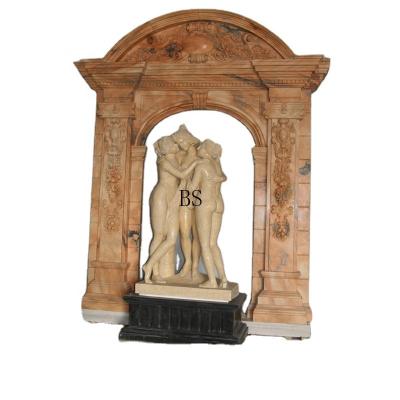 China Modern hand carving red marble interior threshold decorative door frame with flowers for sale