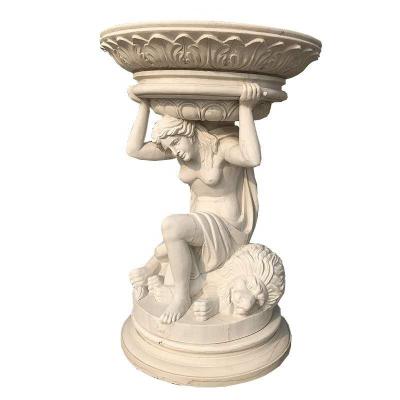 China Europe outdoor decorative life size natural stone flower pot with lady statue for sale for sale