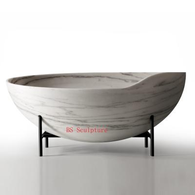 China Freestanding Modern Fashionable Design Natural Marble Solid Bathroom Bathtub Sculpture for sale