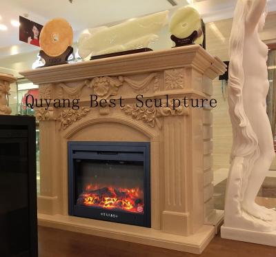 China China Customized French Beige Marble Fireplace Mantel For Interior Decorative for sale