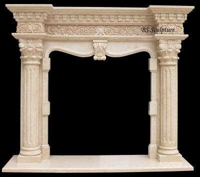 China Beautiful French Beige Marbler Roman Pillar Fireplace Mantel Sculpture for sale