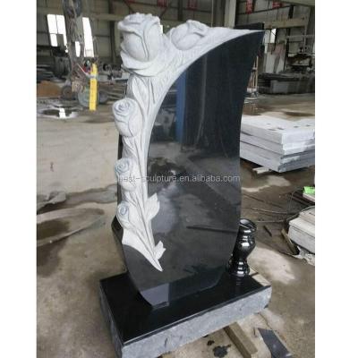 China Modern Black Granie Tombstone Monument With Flower Carvings for sale