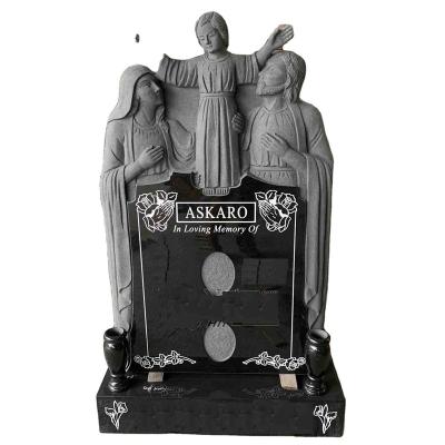 China EUROPEAN Black Granite Figure Family Headstone Sculpture For Sale for sale