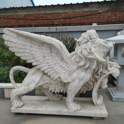 China Travertine ORIENTAL Outdoor Life Size Lion with Wing Statue Sculpture for sale