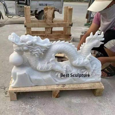 China Traditional Pure White Marble Stone Life Size Chinese Traditional Dragon Sculpture for sale