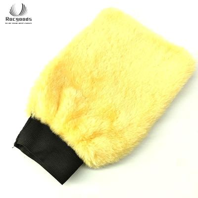 China Car Wash Cleaning Case 50 Orange Synthetic Sheepskin 1piece 24 x 16cm Soft Lambswool Wash Glove Pad Lambswool Car Wash Glove for sale