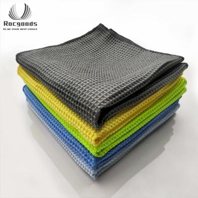 China Cheap Price QUICK DRY Gently No Scratch Car Wash Drying Towel 40x40cm Microfiber 400gsm Waffle Car Cleaning Towel for sale