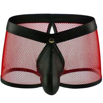 China 2021 Longevity Fashion Mesh Man Underwear Net Cloth Open Back Transparent Men's Sexy Splicing Boxer for sale