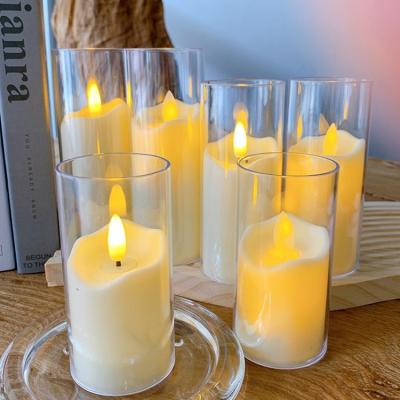 China Flameless Factory Wholesale High Quality Acrylic Led Candle Glass Cup Led Candle Slim Led Candle With Battery for sale