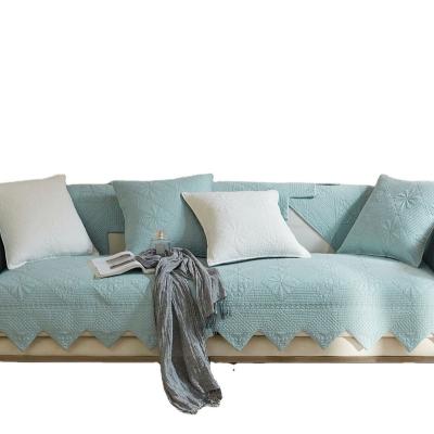 China 100% Cotton Velvet Quilted  Couch  Non-Slip Sectional Couch  Leaf Pattern Solid Color Plush  Slipcover for sale