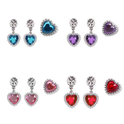 China Kids Dress up Elsa Kids Jewelry Girls Plastic Heart Pendant Crystal Earrings Ring sets for Children Birthday Party Favor for sale