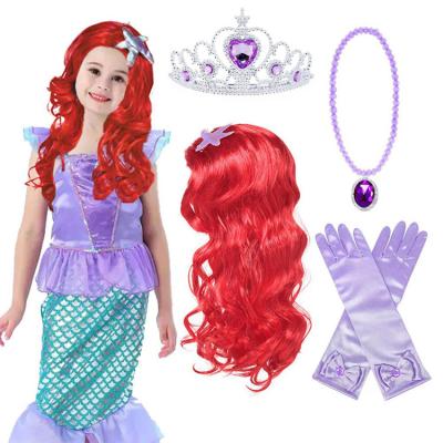 China Party Dress up Girls Princess Dress Costumes Accessories Mermaid Wigs Crown Glove Necklace Set for Children Birthday Party Favor Cosplay for sale