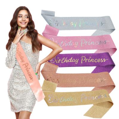 China Birthday Dress up Birthday Party Decoration Birthday Princess Satin Gold Letter Sash Headband Glitter Belt Ribbon Party Supplies Gifts for sale