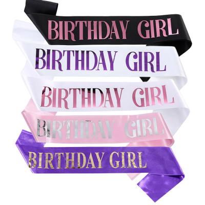 China Birthday Dress up Party Decoration Multi Colors Foil Glitter Pink Purple Black Birthday Girl Satin Party Sash For Women Party Supplies for sale