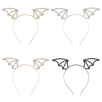 China Party Dress Up Halloween Hair Accessories Headwear Little Devil hairband Funny Rhinestone Metal Bat Wings Headband Decorations Dress Up for sale