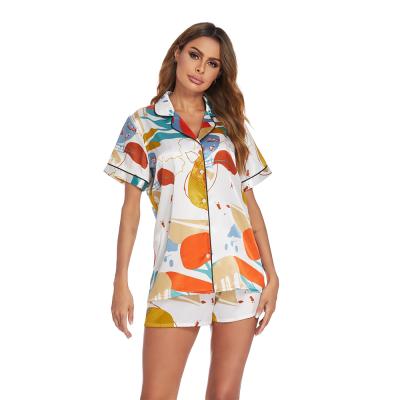 China QUICK DRY Home Clothing Summer Clothes Loungewear Satin Printed Woman Pajama Sets Women's Sleepwear for sale