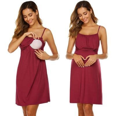 China Rts Modest Solid Maternity Nursing Breastfeeding Breathable Casual Red Dress for Pregnant Women for sale