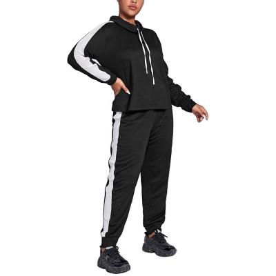 China Sustainable Women's Plus Size Pullover Sweatshirt Pants Gym Tracksuits Set Long Spliced ​​Side Seam For Mesh Casual Exercising Wear for sale