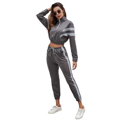 China OEM Viable Sportswear Current Women's Contrast Color Two-piece Long-sleeved Pants Casual Quilting Sports Suit for sale