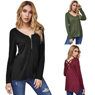 China Anti-Wrinkle In Running Plain Zipper Hollow Out Women's T-shirts Blouses Women And Shirts Ladies' Blouses for sale