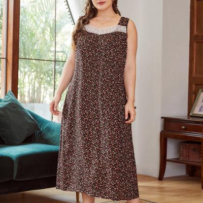 China Viable Front Lace Nightdress Floral Printed Comfy Pajamas Loose Long Softly Sleeveless Plus Size Women's Sleepwear for sale