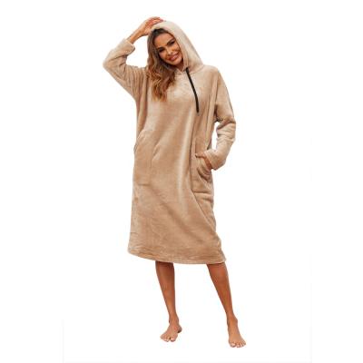 China Hot-selling solid color everyday casual hooded women's basic hooded pullover pajamas flannel viable winter warm homewear sweater for sale