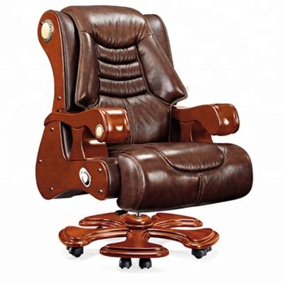 China Large Traditional Boss Chair With Genuine Armrest and Leather and Wood Legs for sale