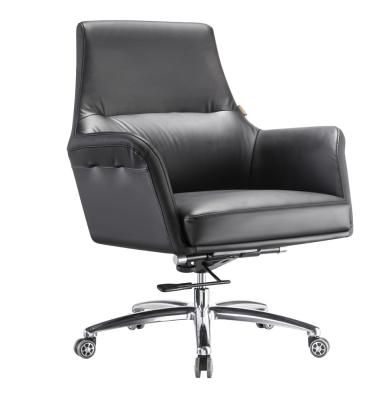 China (Height)Adjustable Adjustable Aluminum Base Revolve Mid Back Recliner Manager Office Computer Chairs With Genuine Leather for sale