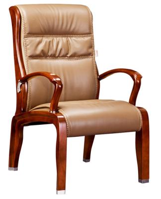 China New Classic Antique Computer Meeting Room Guest Visitor Office Room Chair Genuine Leather Oak Wood Legs for sale