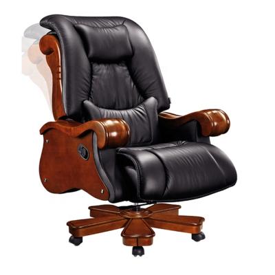 China Antique Big Boss Swivel (Height) Executive Office Genuine Leather Rolling Chair Adjustable With Wood Armrest And Base for sale