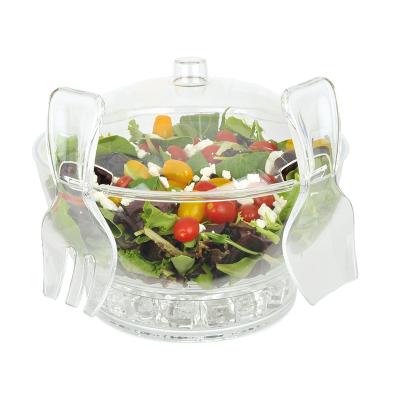 China Sustainable Salad Cooler Cover Plastic Ice Cooled Serving Unique Salad Bowls for sale