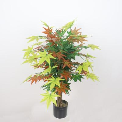 China Landscape Transitional Artificial Red Maple Tree Potted With Plastic Pot Colorful Maple Tree For Home Decoration for sale