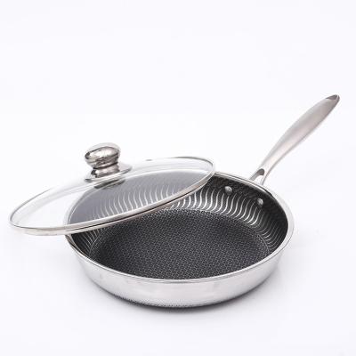 China Universal Flat Egg Pan Gas Honeycomb Wok Steak Stainless Steel Kitchen Cookware Stick Viable Non Frying Pan With Lid for sale