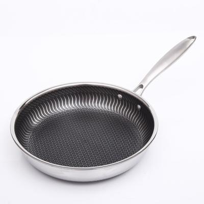 China Sustainable Modern Bestselling Honeycomb Stainless Steel Metal Cookware Nonstick Frying Pan With Lid For Kitchen for sale