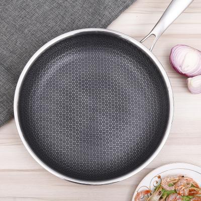 China 2022 Viable Hot Selling Kitchenware Cooking Pans 34cm Wok 304 Stainless Steel Multifunctional Nonstick Honeycomb Frying Pan for sale