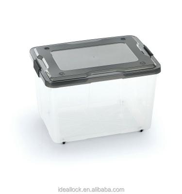 China 6L/15L/30L/50L/60L/80L/100L clear viable plastic storage box/with clips and wheels/for clothes and toys for sale