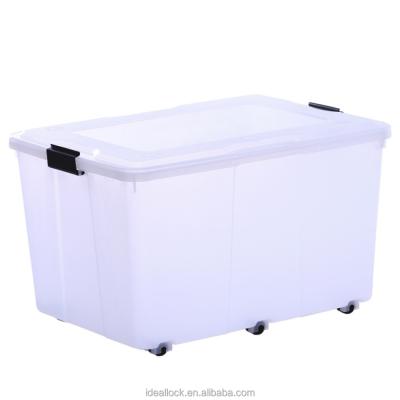 China Sustainable 80L plastic transparent storage box / with lid and wheels for sale