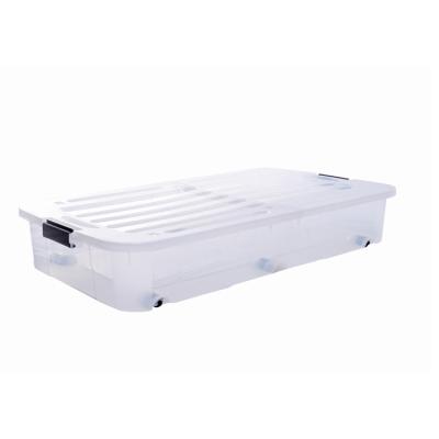 China Sustainable 80L Heavy Duty Transparent Plastic Box Underbed Storage Container With Foldable Lid for sale