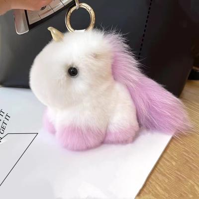 China 2023 Hot Selling Cute Small Key Chain Lovely Fluffy Unicorn Pony Pendant Bag Ornament Gift for sale